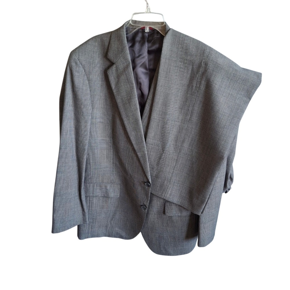 Vtg Jos A Bank Executive Collection Suit Mens Gray Glen Plaid Wool 42L 44R 40x28